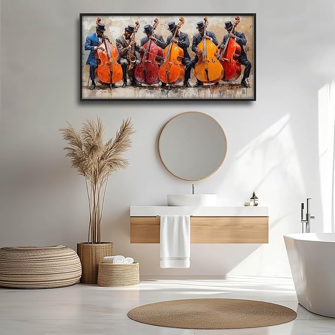 Music Cello Large Wall Art Musician Performance Pictures Wall Decor Musical Canvas Vintage Print Painting Modern Artwork Home Decoration for Living Room Bathroom Bedroom Office Framed 60"x30"