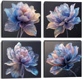 Pankila Blue Flower Wall Art for Living Room Bedroom Bathroom Floral Poster Abstract Canvas Flowers Wall Decor Life Pictures Home Decorations Framed Artwork Ready to Hang (24''W x 24''H x 4)