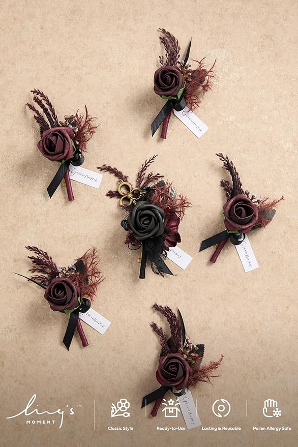 Ling's Moment Boutonniere for Men Wedding,Set of 6 , Groom and Groomsmen Boutonniere for Wedding Homecoming Halloween Ceremony Anniversary, Dinner Party, Prom Flowers and Fall Vintage Wedding