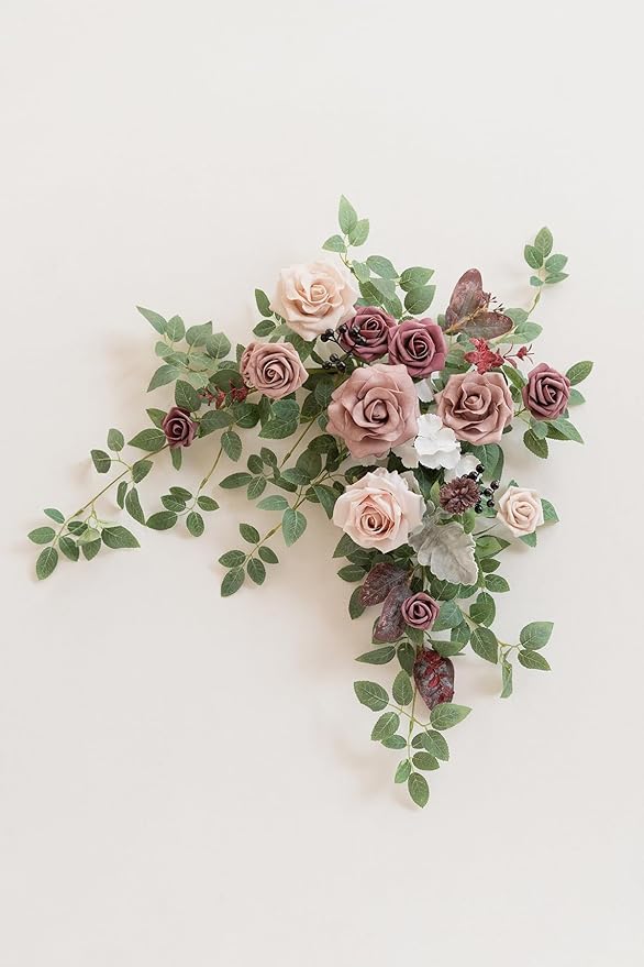 Ling's Moment Wedding Artificial Welcome Sign Flowers Swag Arch Floral Garland Decorations Dusty Rose Mauve For Ceremony Reception Entrance Entryway Party Banquets Easel Home Outdoor(NOT INCLUDE SIGN)