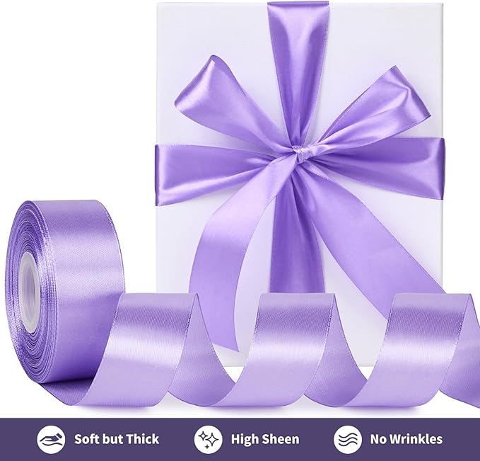 1-1/2 Inch Wide Lavender Purple Satin Ribbon, 50 Yards Solid Polyester Fabric Ribbon for Roses Making, Gift Wrapping, Christmas, Wedding Decorations, Crafts, Bows