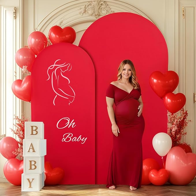 Red Arch Backdrop Covers - 6.6FT, 5FT Spandex Fitted Wedding Arch Stand Covers Round Top Chiara Stretchy Arch Backdrop Cover for Christmas Wedding Birthday Party Decoration