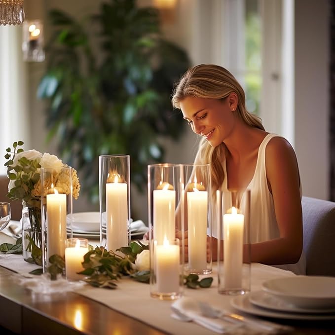 12 Pack Clear Glass Cylinder Vases for Centerpieces - Floating Candle Vases Holder - 8" Hight Perfect for Weddings and Events