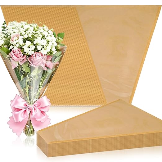 100 Pcs Floral Wrapping Paper Flower Bags for Bouquets Krafts with Transparent Window Flower Sleeves for Wedding Valentine Birthday Mother’s Day (15.8" x 13.8")