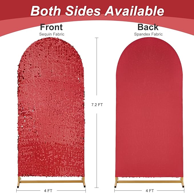 7.2FT Red Arch Cover Sequin: Wedding Arch Shimmer Backdrop Covers Sparkle Arched Stand Covers Glitter Backdrop Spandex Covers for Prom Party Decorations