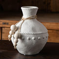 Rustic Ceramic Vase with Boho Wooden Beads, Matte Decorative Pottery for Modern Farmhouse and Bohemian Decor, Floral Arrangements, Living Room, Dining Table Centerpieces