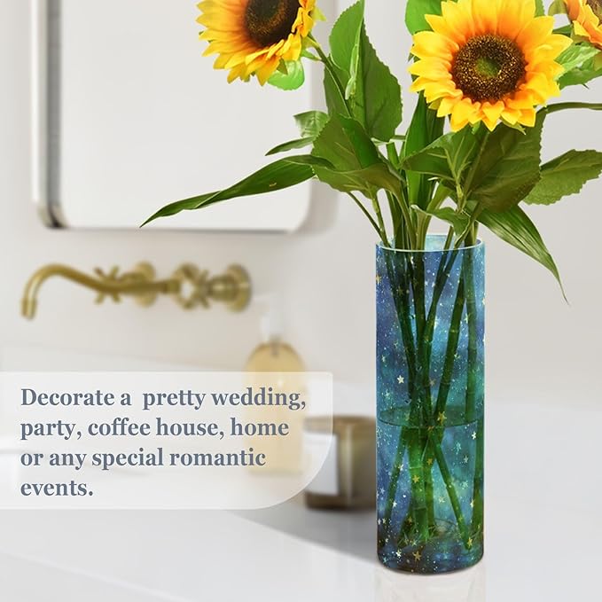 Flower Vase Clear Plastic Cylinder Vases Decor for Centerpieces Home Storage Office Weddings Watercolor Starry Sky Stars Blue 11.8 x 3.9 in