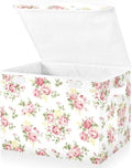 Flower Baskets Collapsible Storage Bins with Lids, Pink Rose Flower Floral Storage Boxes Clothes Baskets for Organizing