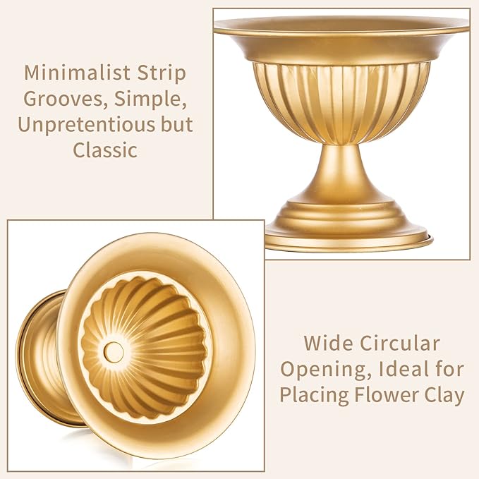 Sziqiqi Gold Metal Urn Vases for Flower - 2 Pcs Vintage Small Vase for Wedding Decorations Mini Flower Arrangements Table Vase Plant Pot for Weddings Party Centerpieces Decoration