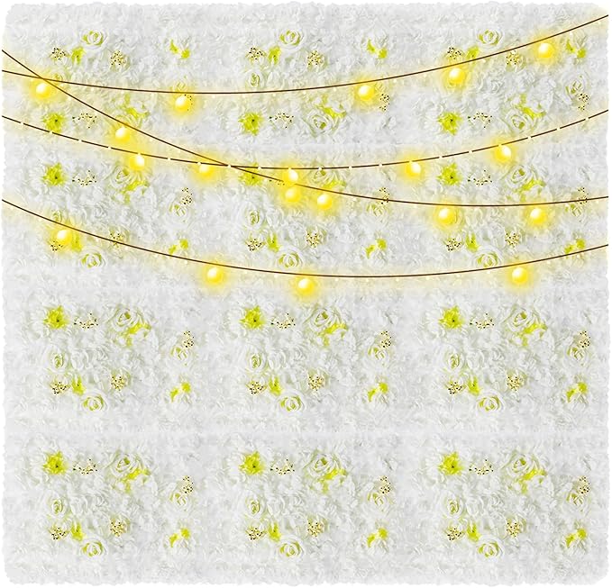 12PCS Flower Wall Panel Set, Artificial Wall Flower Backdrop,Artificial Flower Wall Mat Silk Rose Flower Panels,Hydrangea Rose Floral Panel for Party Wedding