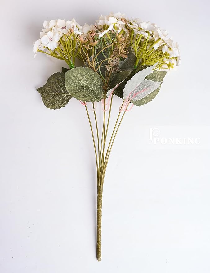 Hydrangea Artificial Flower 3pcs Realistic Faux Silk Hydrangeas Fake Flowers Bouquets Arrangements Decor for Wedding Spring Mother's Day, Home Table Decorations, White Flower