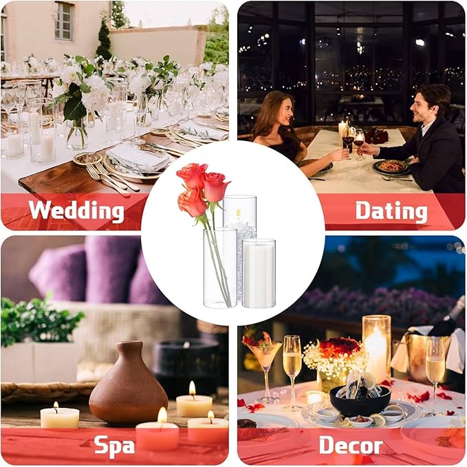 54 Pcs Cylinder Vases Set for Centerpieces, 6/8/10 Inch Tall Clear Glass Vase, Hurricane Floating Candle Holder for Wedding Table Decor, 2.5''/2.7''/3.3''' Diameter (2.5'' X 5'',6'',8'')