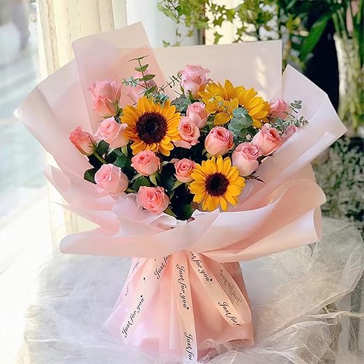 Jutieuo 20 Sheets Light Pink Flower Wrapping Paper, Waterproof Floral Wrap Solid Bouquet Wrapping Paper Florist Supplies (22.8 x 22.8 inch)