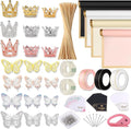 Majreey Floral Wrapping Paper Kit, 80Sheet Waterproof Floral Paper, 3Rolls Ribbon for Flower Bouquet, 2Rolls Transparent Tape,100Pcs Flower Pins, 48Pcs 3D Butterflies, 9Pcs Crowns for Florist Wrapping