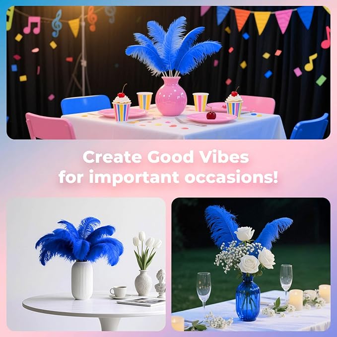 Piokio 20 pcs Blue Ostrich Feathers Plumes 8-10 inch(20-25 cm) Bulk for DIY Clothes, Feather Pens, Dream Catcher,Gatsby Decorations