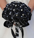 Bridal Wedding Bouquet Round Bling Brooch Bouquet Throw Toss Artificial Rose Flower Bunch for Bride Bridesmaid Wedding Quinceanera(Black, 7.5")