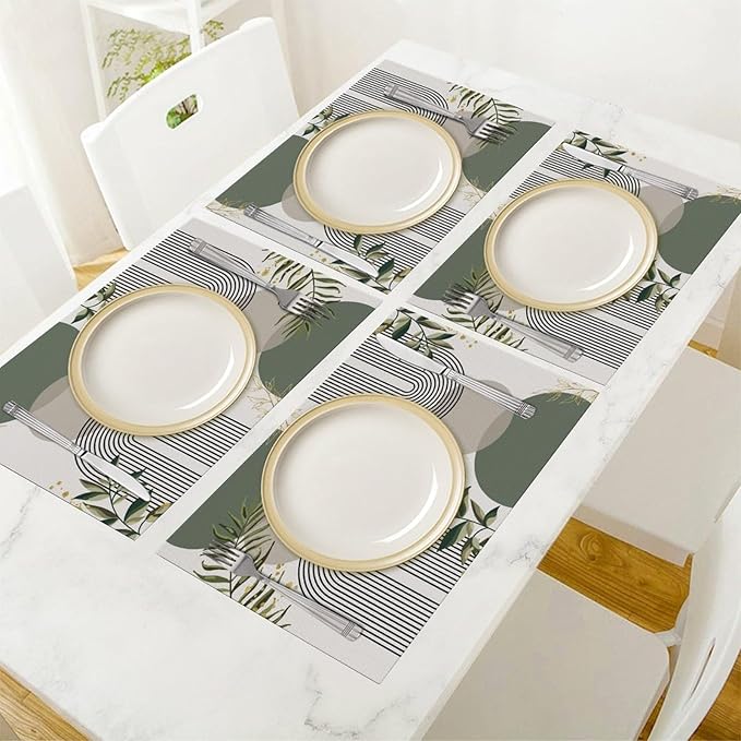 Boho Leaves Placemats Set of 4,Wildflower Summer Table Mats for Party Kitchen Dining Decoration 12x18 Inch 4 PCS, Style-12