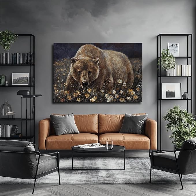 LEVERUP Large Nature Wall Art Bear Canvas Wall Pictures Colorful Home Decor for Living Room Bedroom Hotel 32×48 Inch Modern Hallway Decorations
