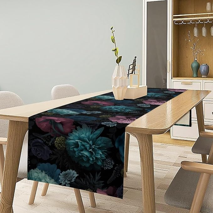 Gothic Flowers Table Runner,Vintage Garden Floral Prints Table Runner for Home Kitchen Table Dining Indoor Outdoor Party Decor 13x120 Inch