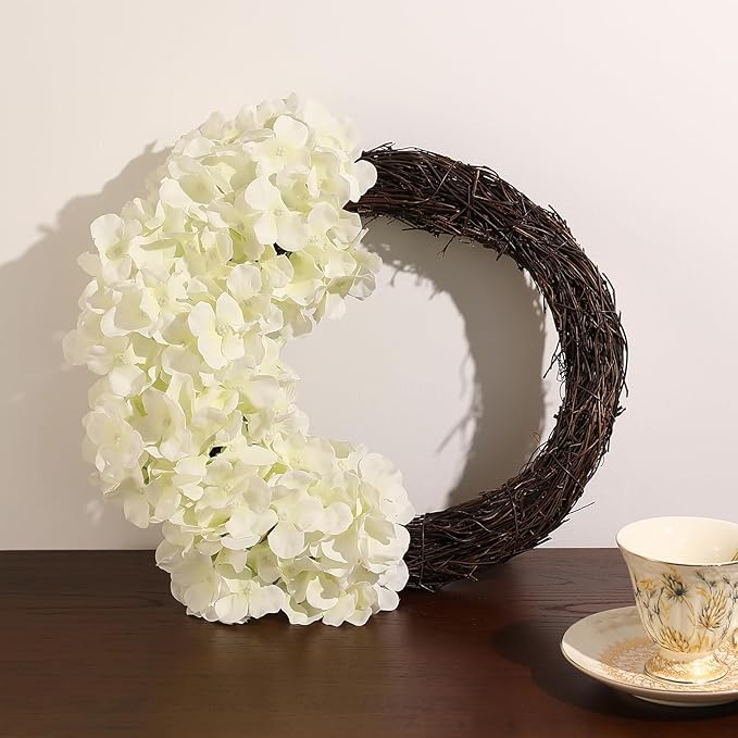 Veryhome 20Pcs White Hydrangea Artificial Flowers, Ivory Faux Hydrangea Flowers, Silk Flowers Heads with Stems, Fake Hydrangeas for Home Decor Wedding Party Centerpieces DIY Floral Arrangements