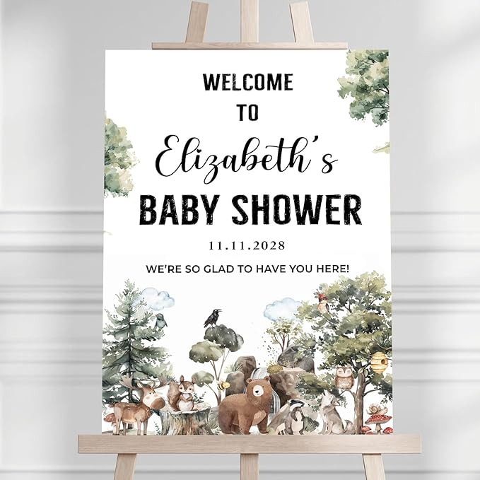 Personalized Baby Shower Welcome Sign For Outdoor, Forest Animal Baby Shower Decorations, Boy Or Girl Yard Welcome Sign Template, Gender Reveal Sign For Baby's