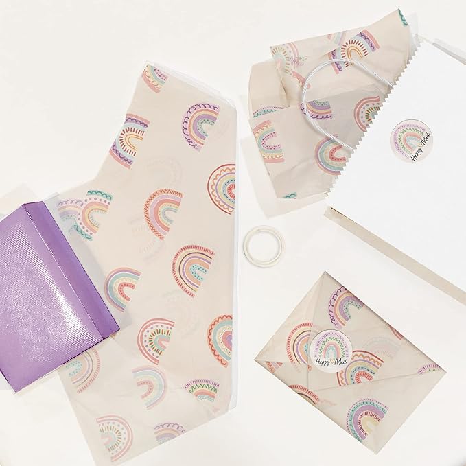 Pro Supply Global Rainbows Printed Tissue Paper for Gift Bags or Boxes and Wrapping - Spring Bulk Decorative Art Tissue Paper for Packaging and Gifting | 24 Sheets 20" x 30"