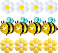 Bee Balloons Daisy Flower Balloons Set Yellow,White Daisy Flower and Bee Foil Mylar Balloons(5+5+5) for Baby Shower Gender Reveal Birthday Party Decorations Fall Bee Theme Balloon Arch Kit