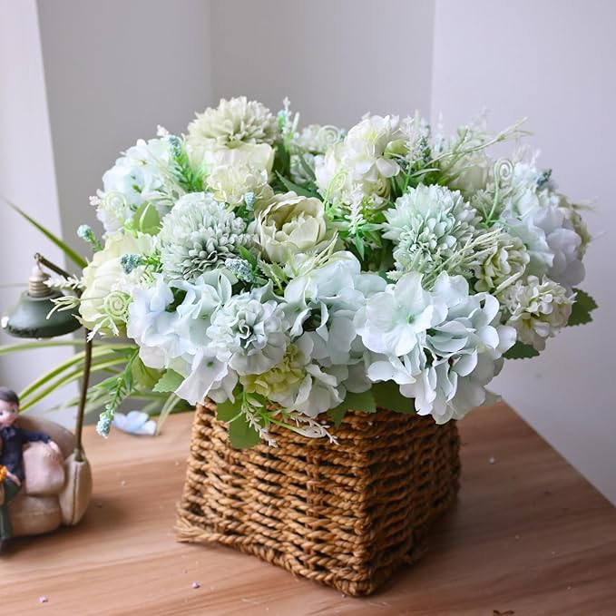 ASTRYAS 8Pcs Green Peonies Artificial Flowers, Fake Silk Peony Flowers Bouquets Arrangements Wedding Party Home Kitchen Garden Table DIY Floral Centerpieces Decor(Sage Green)