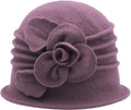 ZLYC Women Wool Cloche Bucket Hat 1920s Vintage Dress Winter Hats with Flower Accent
