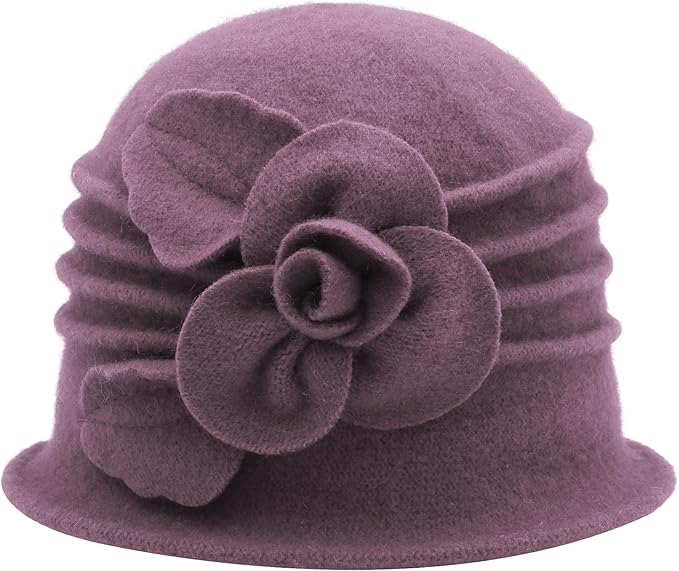 ZLYC Women Wool Cloche Bucket Hat 1920s Vintage Dress Winter Hats with Flower Accent