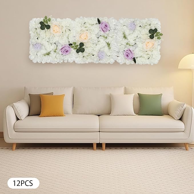 3D Flower Wall Panel Floral Backdrop,12PCS Artificial Flower Wall Background Silk Rose Mat, Artificial Flower Backdrop Faux Flower Panel for Wedding