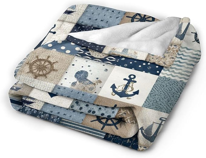 Nautical Blanket Ocean Sea Throw Blanket Sailboat Anchor Soft Cozy Fleece Fuzzy Stuffed Plush Flannel Gifts for Girls Women Boys Kids Adults 60"X80"
