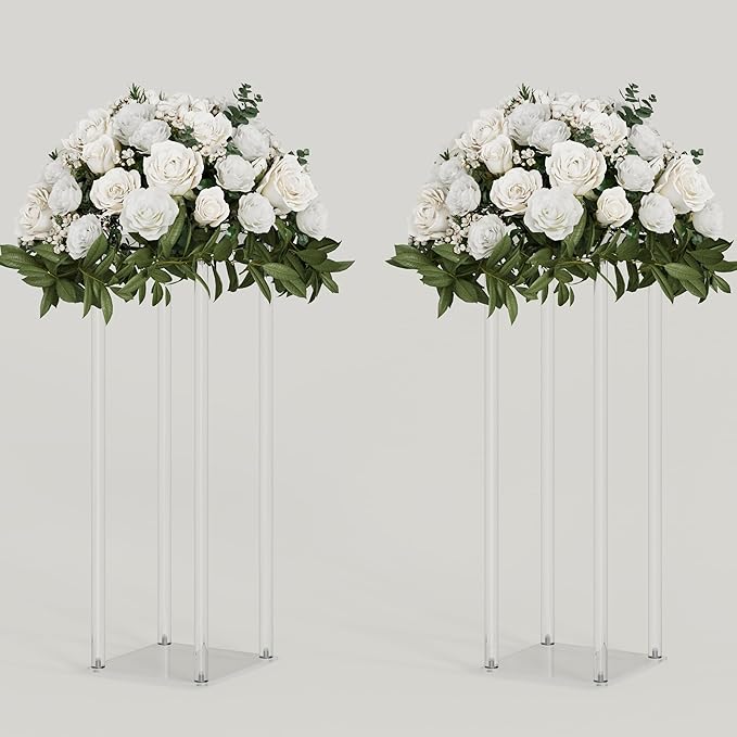 TEKXYZ Acrylic Centerpiece, 2 Pcs 23.6 Inch Tall Flower Stand, Column Wedding Centerpieces, Flower Stand for Wedding Event Party Props, Home Decor, Table