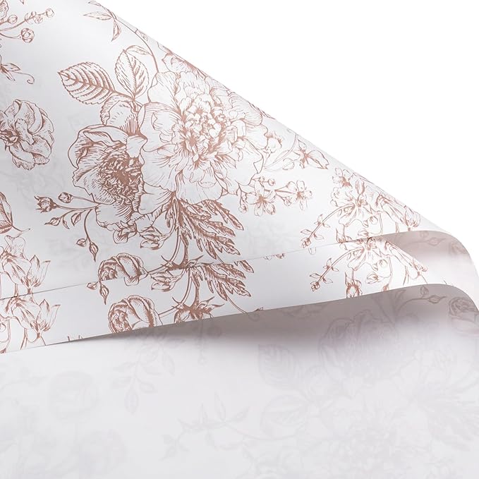 WRAPAHOLIC 20 Sheets Flower Wrapping Paper - 22.4 x 22.4 inch Coffee Vintage Floral Printed Water-Resistant Floral Bouquet Wrapping Paper, Florist Supplies Packaging for Wedding Birthday Gift DIY