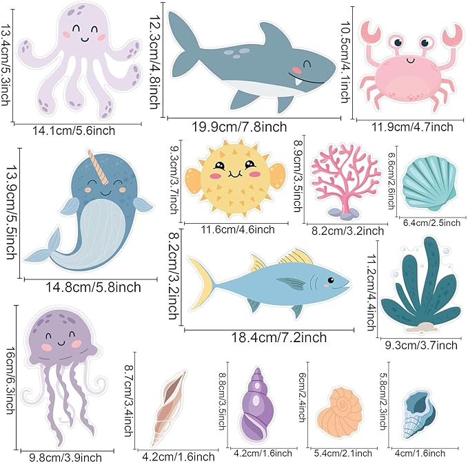 58Pcs Ocean Adventure Wall Stickers - Removable Under The Sea Nursery Decor, Peel & Stick Marine Animal Wall Decals for Kids' Bedroom & Playroom