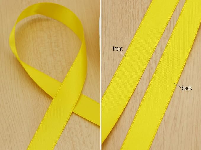 Yellow Double Faced Satin Ribbon 7/8 Inch - 100 Yards Continuous Soft Gift Wrapping Package Ribbon for Invitations, Flower Bouquets, Weddings, Bows, Hair Decoration, Valentine's Day, and Mother's Day