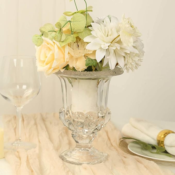 Efavormart 2 Pack Clear Glass Flower Vases in Classic Roman Urn Style, Mini Pedestal Vase Table Centerpieces - 6"