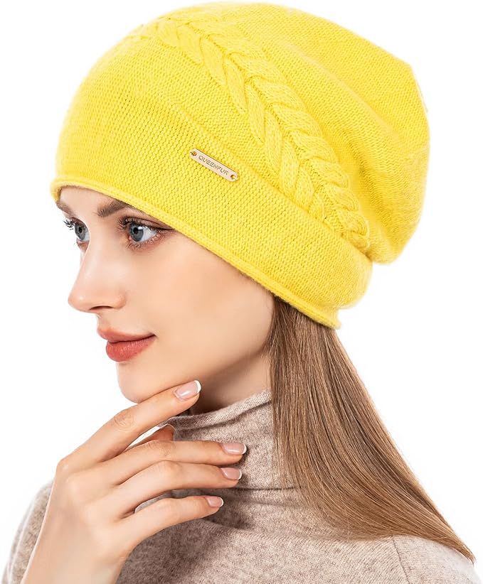 QUEENFUR Knit Slouchy Beanie Hats for Women Cashmere Ski Cap Knitted Wool Soft Warm Winter Hat