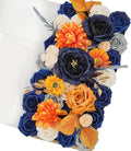 TINGE TIME Artificial Flowers Burnt Orange & Navy Blue Flower Combo for DIY Wedding Bouquets Table Centerpieces Arrangements Party Baby Shower Home Fall Decorations