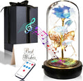 Birthday Rose Flower Gifts for Women, Mothers Day Glass Rose Gift for Mom from Daughter Son, Light Blue Rose in Glass Dome with Music Box, Light Up Rose in Dome for Her Wife Grandma
