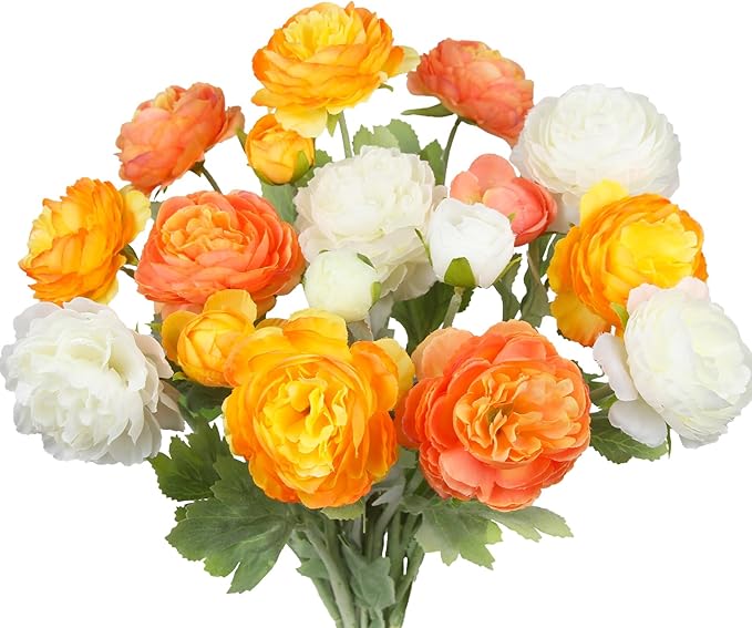 6 Pcs Artificial Flowers Silk Peony Rose Single Stem Artificial Flowers Orange Faux Peony Bouquet Floral Arrangement Bundle Fake Flowers Bulk for Table Centerpiece Wedding Farmhouse Home