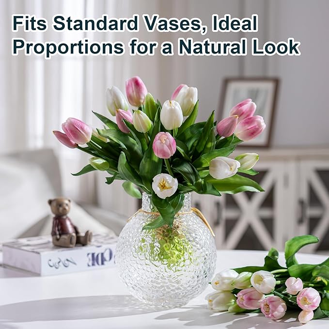 20PCS Fake Tulips Artificial Tulip Silk Flowers Fake PU Bouquet Artificial Flowers Faux Flowers with Gift Box Soft Faux Tulips Bouquets Arrangements for Party Wedding Home