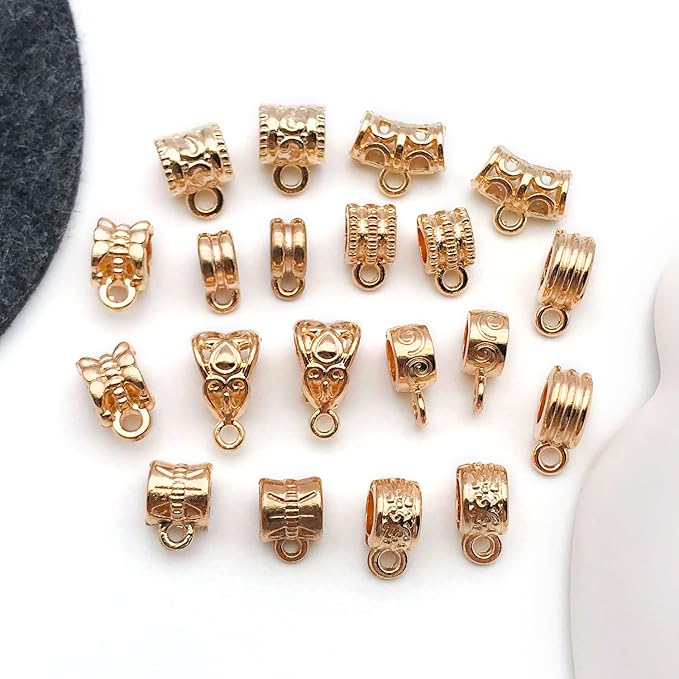 WOCRAFT 60pcs KC Gold Bails Space Beads Bracelet Charms for Jewelry Making Sets DIY Necklace Bracelet Keychain Crafting Charms Kit Craft Supplies (SN854)