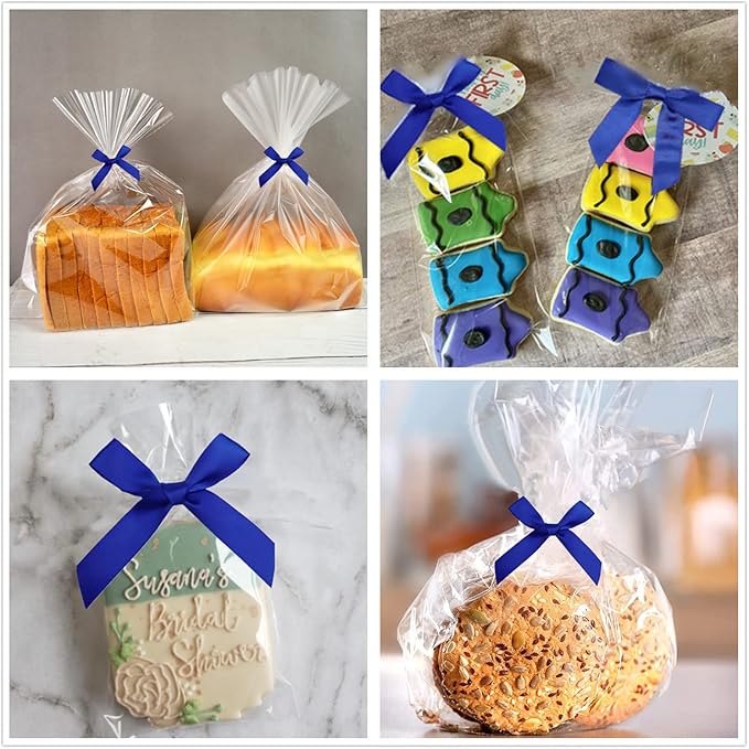 50 PCS 3 Inch Twist Bows for Treat Bags, Satin Twist Tie Bows, Pre Tied Bows with Wire, Ribbon Bows with Twist Ties for Gift Bags, Popcorn Bags, Cookie Bags, Party Favors(Royal Blue)