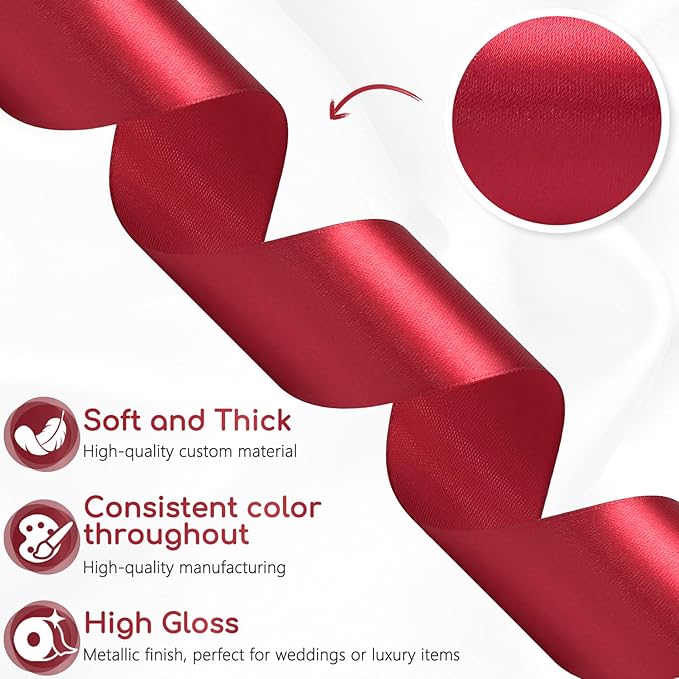 30 Yards 1-1/2 inch Wine Red Satin Ribbon Solid Dark Red Ribbons Roll for Wedding Invitations, Bridal Bouquets, Christmas Party Decorations, Gift Wrapping, Crafts and More