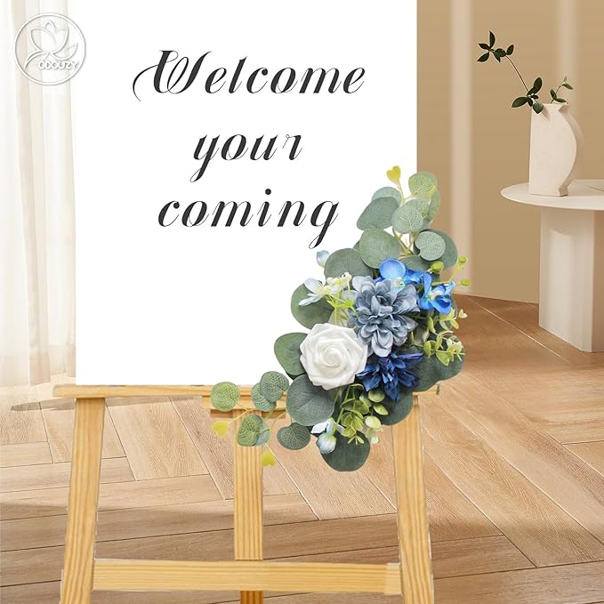 Artificial Wedding Arch Flowers for Wedding Sign,Set of 2 for Wedding Welcome Ceremony Sign,Faux Floral Swags,Wedding, Banquet and Reception Backdrop Floral Decoration (Blue)
