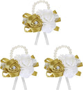 MECCANIXITY 3Pcs Wrist Corsage Artificial Flower Bracelets Rose Wrist Bride Groom Decorative for Wedding Ceremony Prom Party Anniversary Dark Yellow