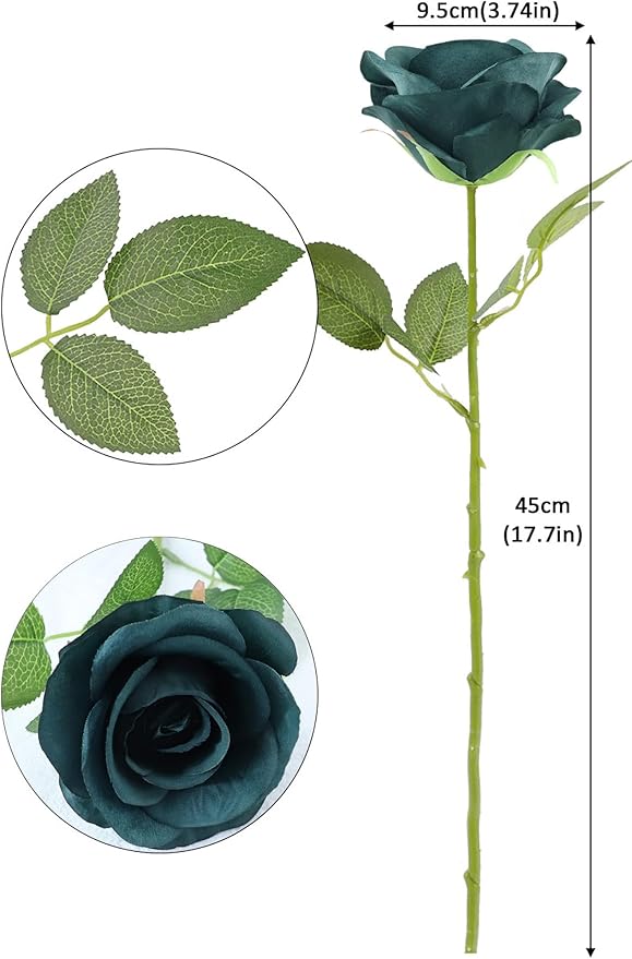 12pcs Roses Artificial Flowers Peacock Green Roses Flowers with Long Stems Silk Flowers for Wedding Bouquet Centerpices Decorations Party Bridal Baby Shower Home Décor Fake Roses