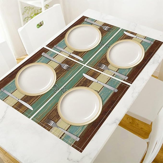 Nautical Theme Placemats Rustic Retro Wooden Board Anchor Art Printed Dining Table Mats Set of 4 for Restaurant Home Kitchen Holiday Picnic Party Decor 12x18in