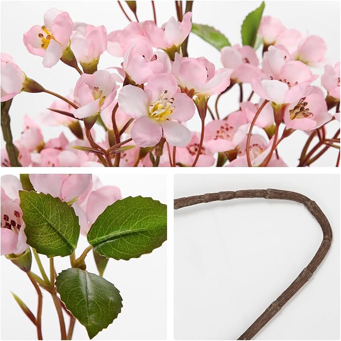 DILATATA Artificial Cherry Blossom Flowers 5 Pcs Silk Cherry Blossom Stems 37.4 Inch Long Stems Faux Silk Peach Flowers for Tall Vase Spring Decor Wedding Party Home Table Arrangement - Pink